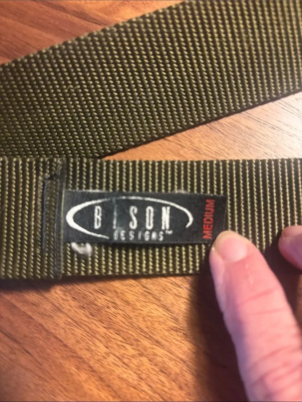 Bison Men's Olive Green Webbing Belt with Metal D-Ring Buckle - M